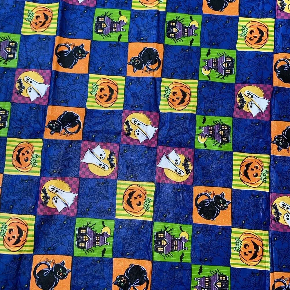 Halloween Multicolored Vinyl Top Trick or Treat Rectangle Tablecloth 60”x78”